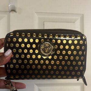 Anne Klein Black and Gold Polka Dot Wallet